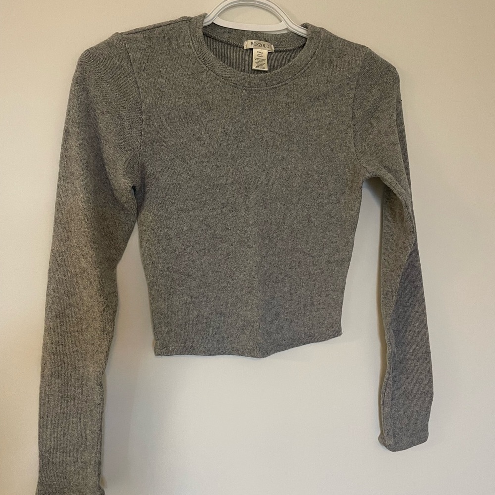 Gray Long Sleeve Women's Crop Top